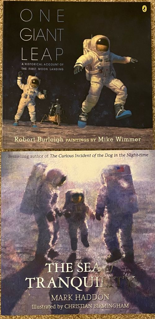 Moon landing themed books complete with delightful illustrations