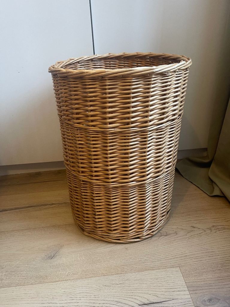 Large Cylinder Basket Woven Wicker Antique Storage Laundry Round 48cm Height