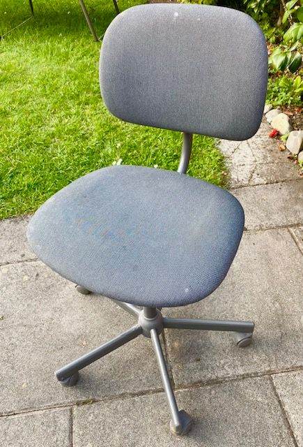 OFFICE CHAIR, ADJUSTABLE, GREY FABRIC, METAL, WHEELED, FREE TO GOOD HOME