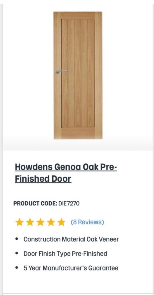 2x Howdens Genoa Oak Pre-Finished Door – Brand New