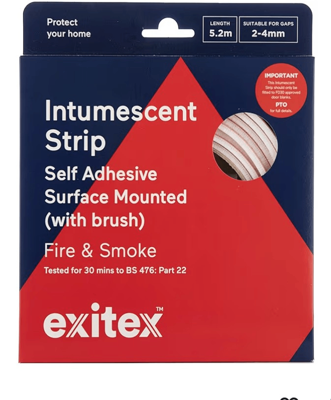 Exitex Self-Adhesive Intumescent Fire Door Strip with Brush 5.2m – White