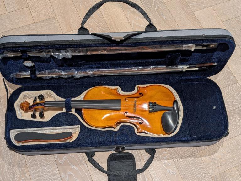 DZ Strad Model 250 Violin 4/4 with Dominant Strings – New– 2 Bows & Case