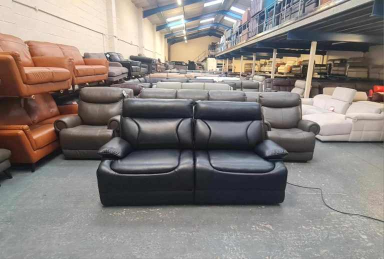 Ex-display La-z-boy Raleigh black leather electric recliner 3 seater sofa