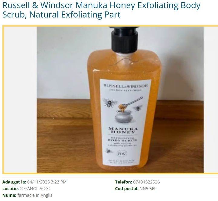 Russell & Windsor Manuka Honey Exfoliating Body Scrub, Natural Exfoliating Part