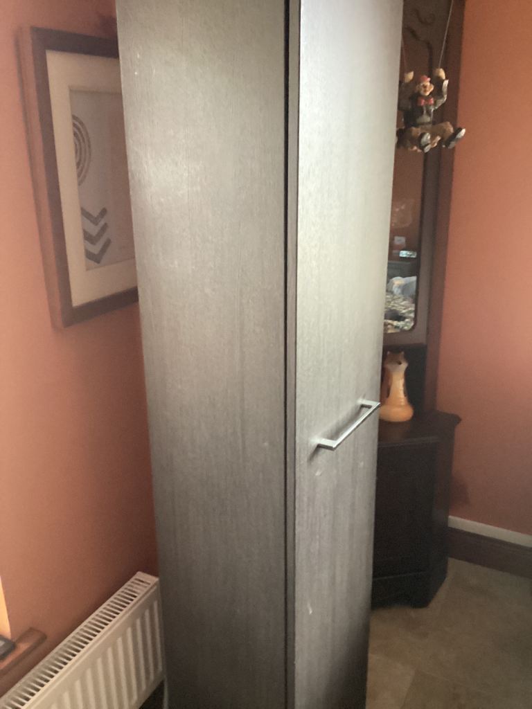Tall Grey Wooden Wardrobe/Storage Unit – Good Condition