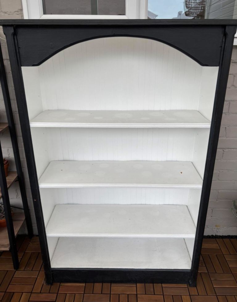 Vintage retro wooden painted mid century modern book case shabby chic shelves 