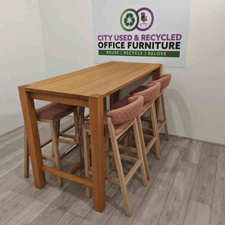 Orangebox Poseur Table, Oak w/ 6 x Missana Stools - DELIVERY & INSTALL AVAILABLE