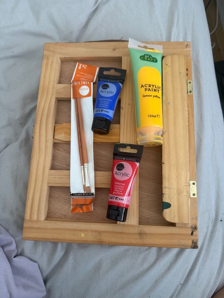 Portable Easel/Painting box with storage, acrylic paint, brushes & extra paintbox  