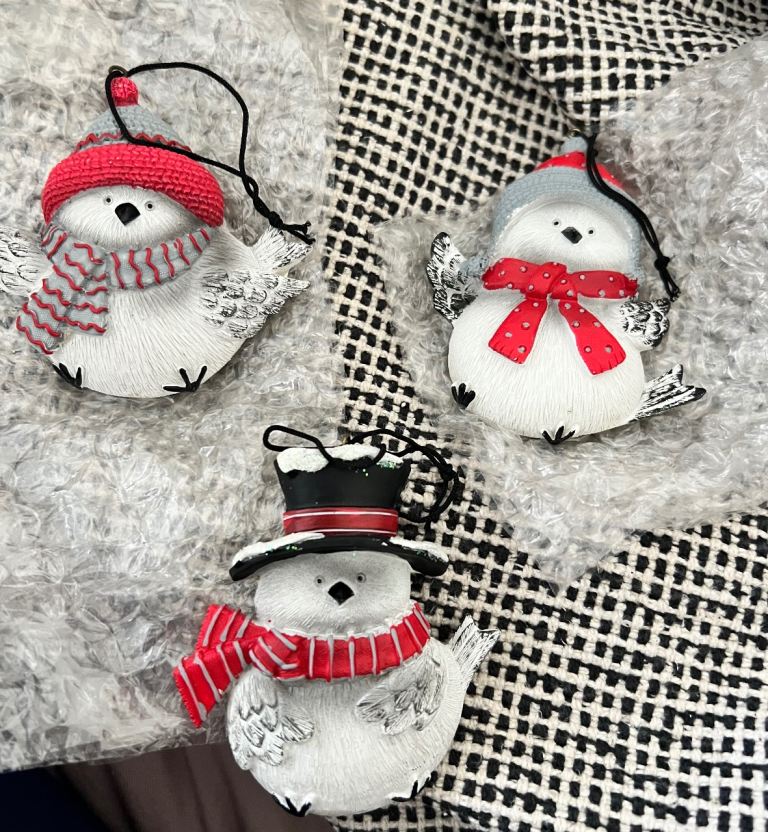 Set of 3 Festive Christmas Bird Ornaments – New Condition