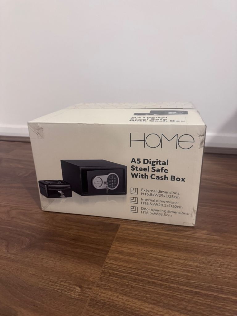 HOME A5 Digital Steel Safe with Cash Box – Brand New