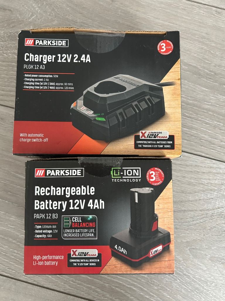 PARKSIDE 12V Charger & 4Ah Rechargeable Battery - Brand New