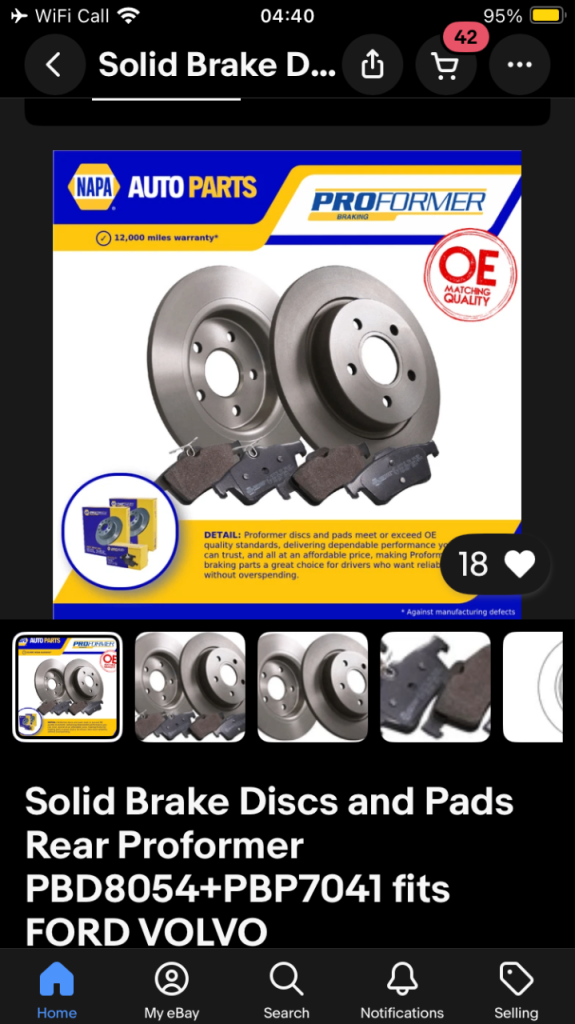 Solid Brake Discs and Pads Rear Proformer PBD8054+PBP7041 fits FORD VOLVO