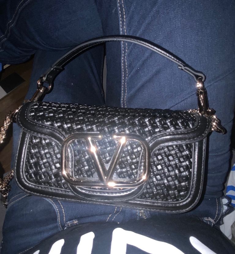 Authentic Valentino Garavani VLogo Signature Woven Leather Shoulder Bag – Black, Made in Italy