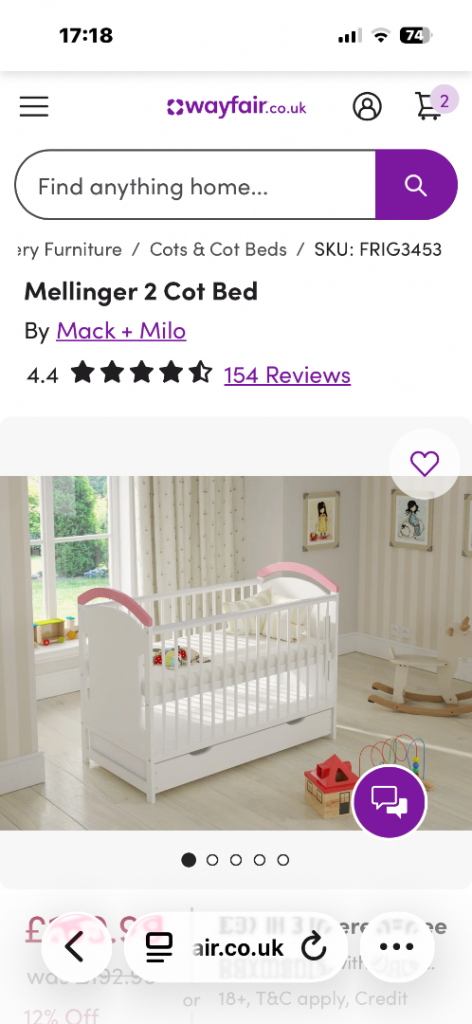 Mack + Milo Mellinger 2 Cot Bed - White with Pink Trim