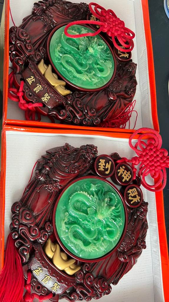 Traditional Chinese Jade Dragon/wood wall art piece x 2