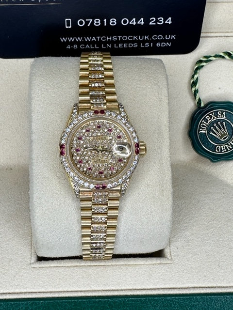 ROLEX LADIES FULL GOLD CUSTOM DIAMOND WITH PAPERS