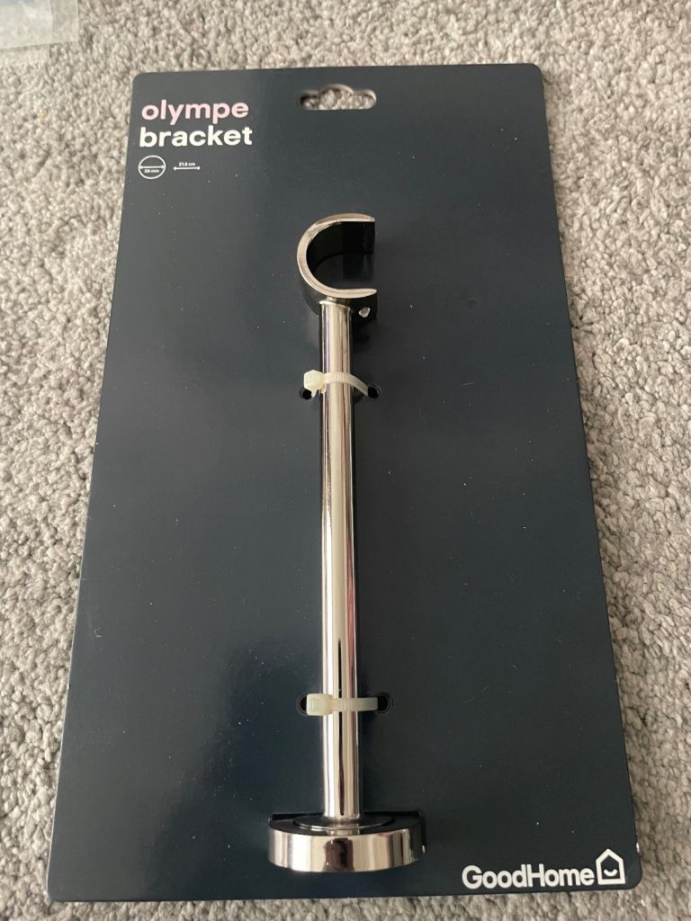 2 x GOODHOME SILVER  METAL SINGLE ANGLE CURTAIN POLE BRACKET SET NEW