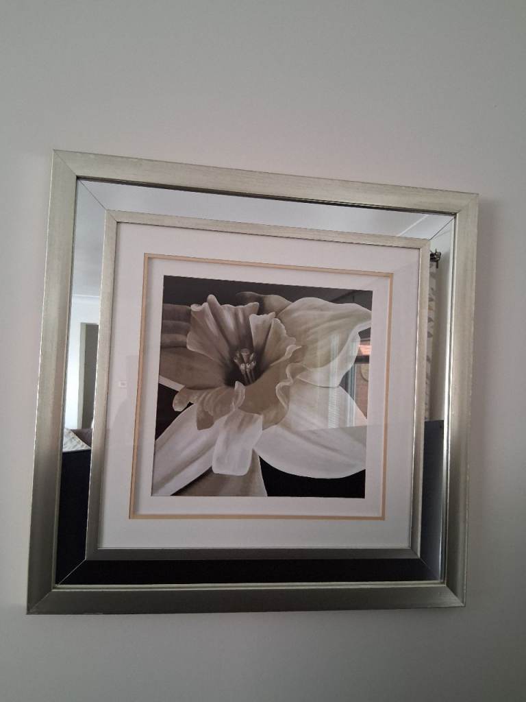 Gold and mirrored Framed Flower Art – Good Condition