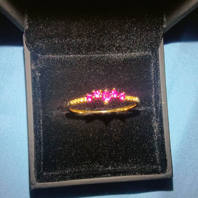 Fuchsia Red Stone Yellow Gold Plated Silver Size: X-½ ring