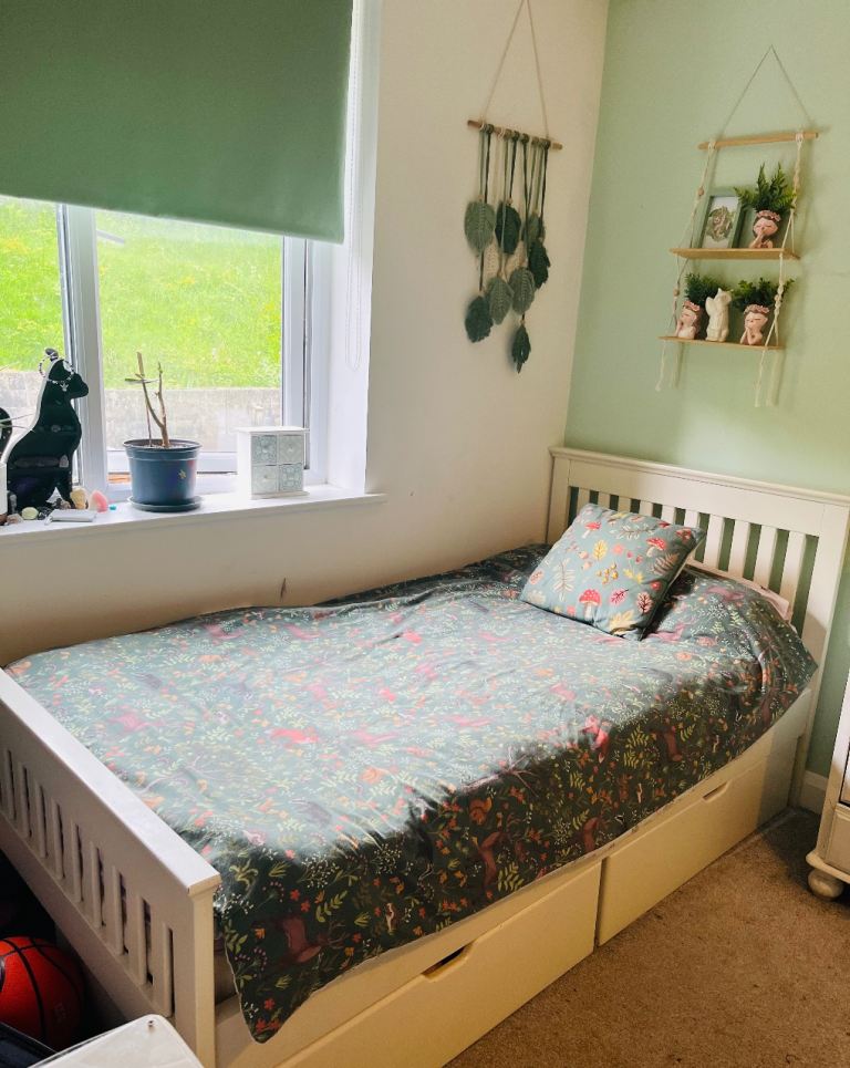 Aspace cream wooden single bed with two under bed storage drawers