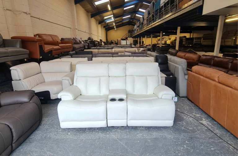 La-z-boy Empire white leather power Recliner Sofa With Head Tilt & Table