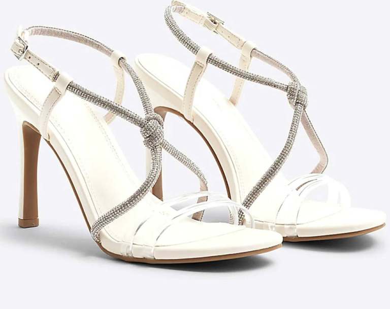 River Island Womens Heeled Sandals White Wide Fit Diamante  brand new in box UK size 8