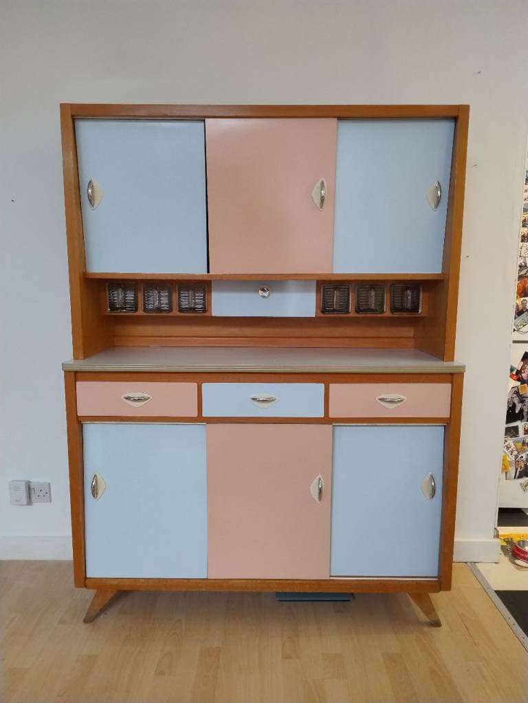 Vintage German Kitchen Cabinet - Blue/Peach
