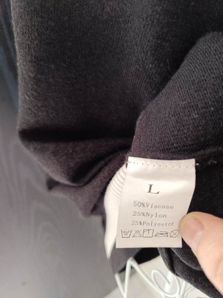 Women Black V-Neck Jumper with White Trim, Size L