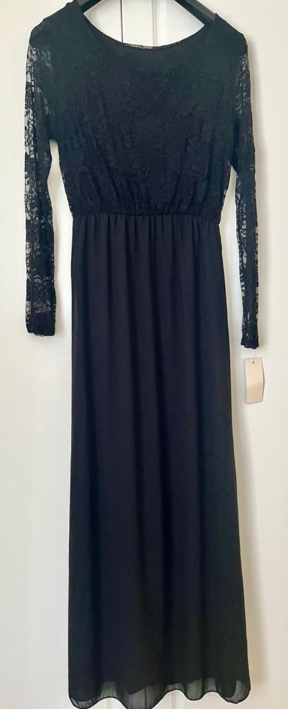 Women’s Lace, Long Sleeve Black Maxi Dress - Size 8-10.