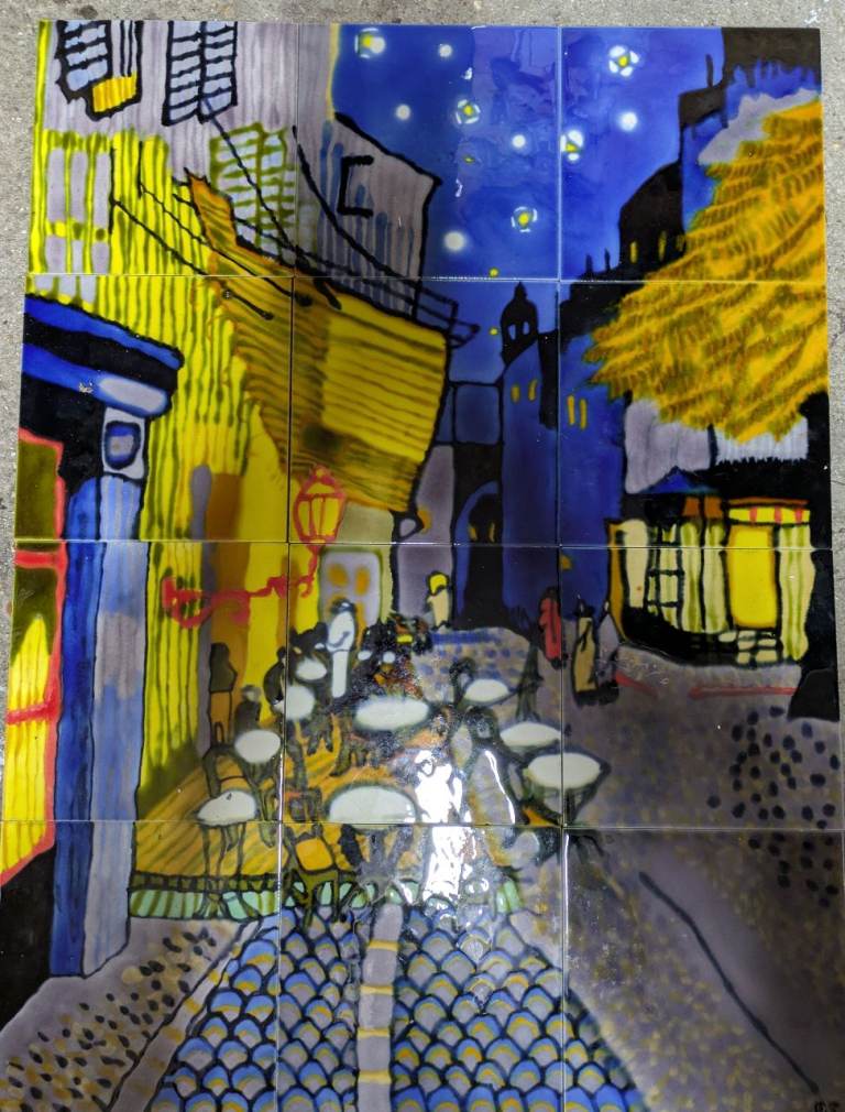 Van Gogh terrace at night tile mural art picture painting 