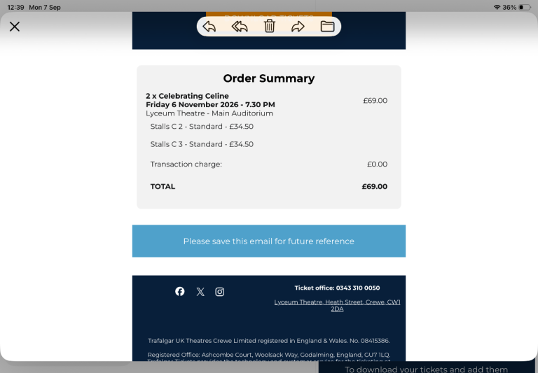 2 x Celebrating Celine Tickets - Lyceum Theatre, November 2026