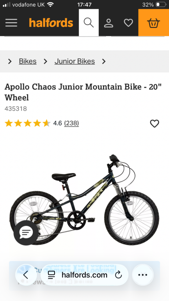 Apollo Chaos Junior Mountain Bike - Black, 20-inch Wheels