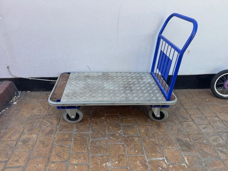 Blue Metal Platform Trolley - Fair Condition