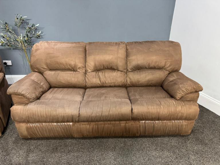 SCS Brown Suede 3 Seater Sofa & Power Recliner Armchair  £350 Free Local Delivery 