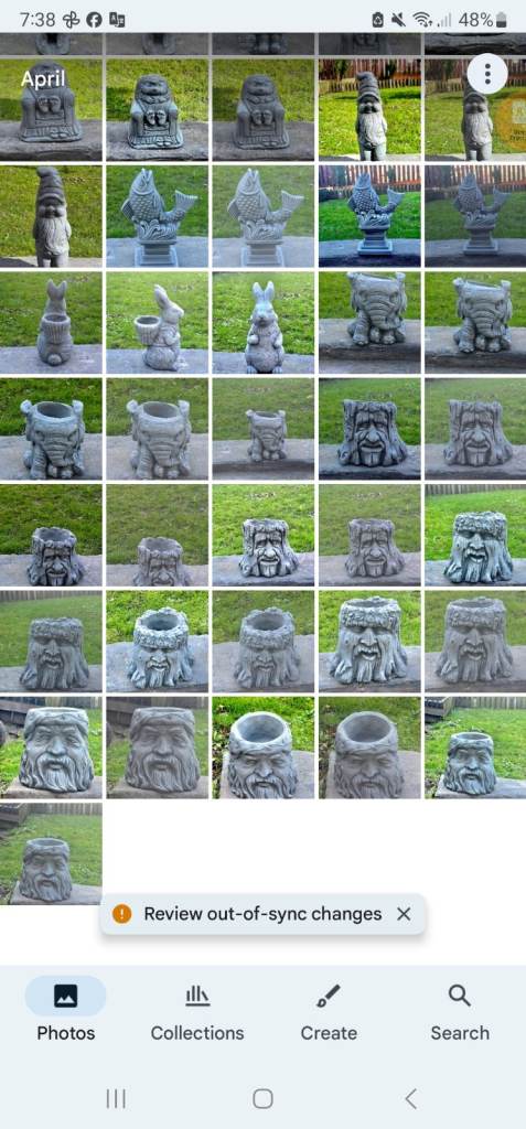 Concrete garden decorations, £5 each 