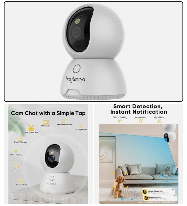 BoyKeep Indoor Camera K34, 2K Surveillance Cameras for Home with Motion Detection, Pet Camera