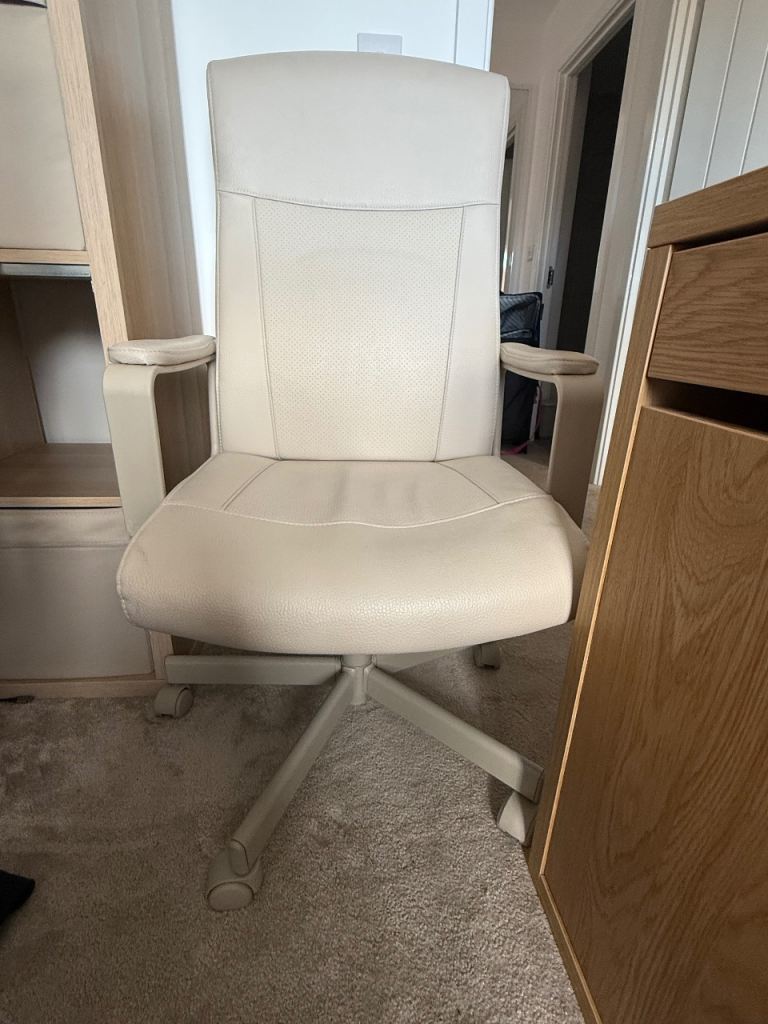 Cream leather office desk chair