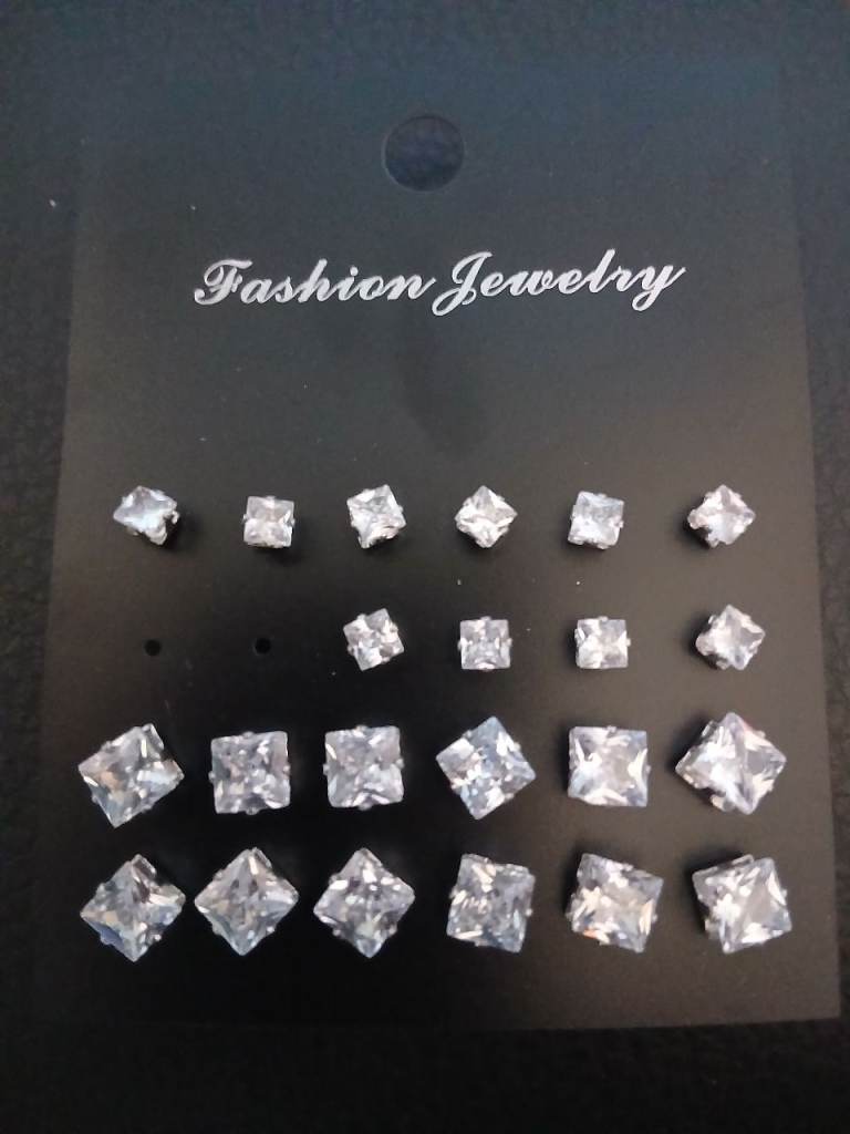 New Silver Square Stud Earrings Set – Fashion Jewelry