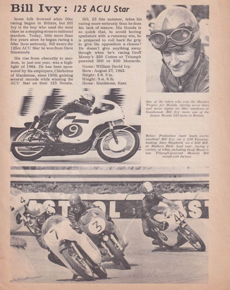 Framed Or Un-Framed Original Magazine Advertisement Of Bill Ivy 125 ACU Star