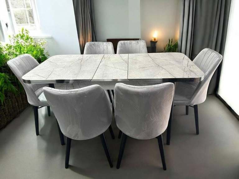 Grey Extending Dining Table with 6 Matching Chairs – new