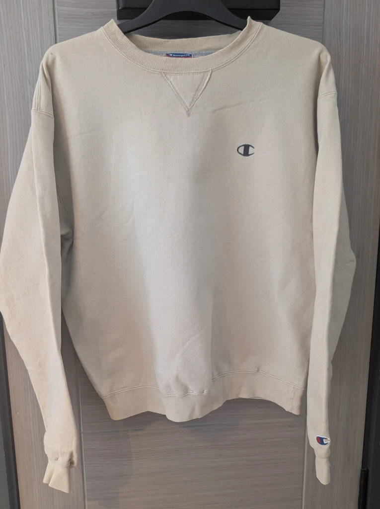 Vintage Champion Crewneck Sweatshirt Beige Sand V-Stitch M 90s Y2K 00013