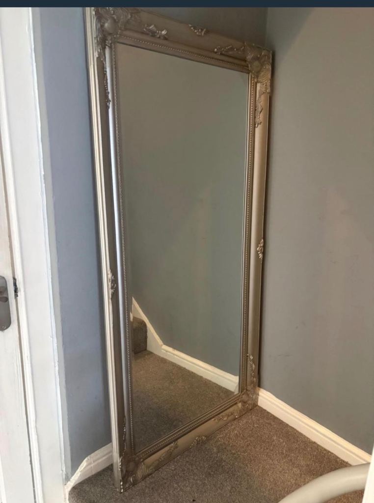 Large Silver Ornate Wall Mirror – Good Condition
