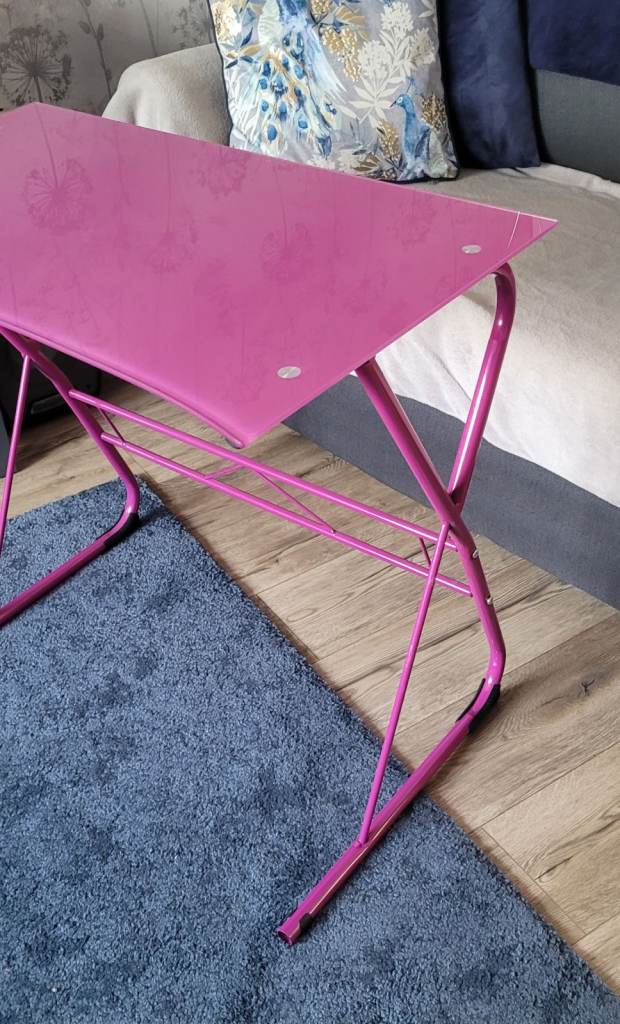 FREE Compact glass topped desk office bedroom pink purple