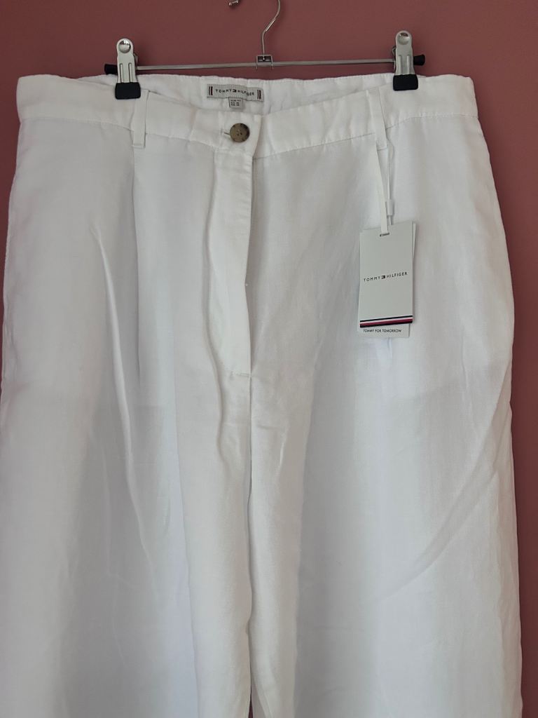 Tommy Hilfiger Women's Tencel Linen Wide Leg Pant - White - Size 14 -RPP £ 160
