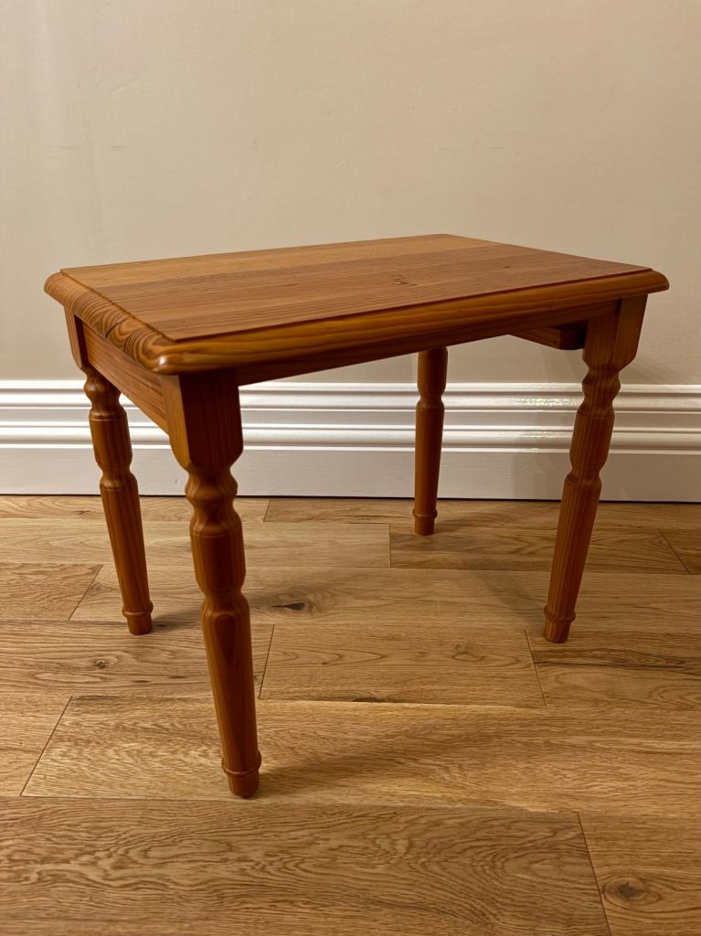 image for Solid Pine Side Table with Turned Legs