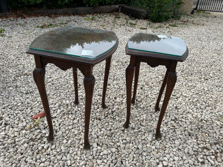 Pair of Wooden Side Tables with Glass Tops – Good Condition