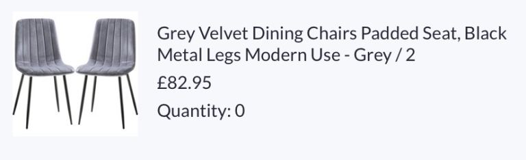 Pair of Grey Velvet Dining Chairs with Black Metal Legs