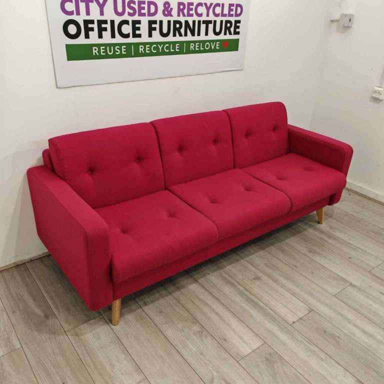 3-Seater Sofa, Pink Fabric w/ Oak Legs - NATIONWIDE DELIVERY!