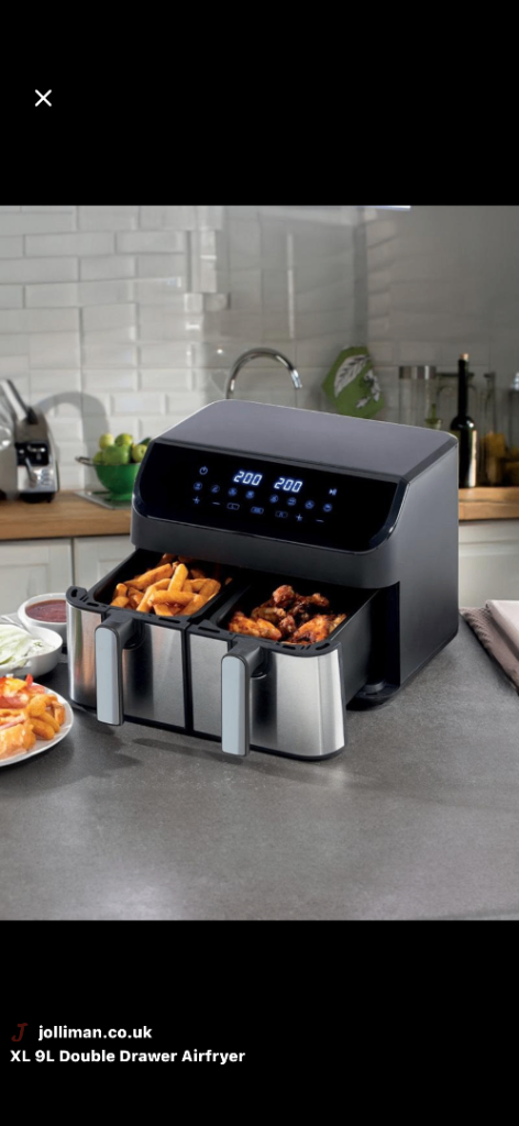 Daewoo Black XL Double Air Fryer 9L