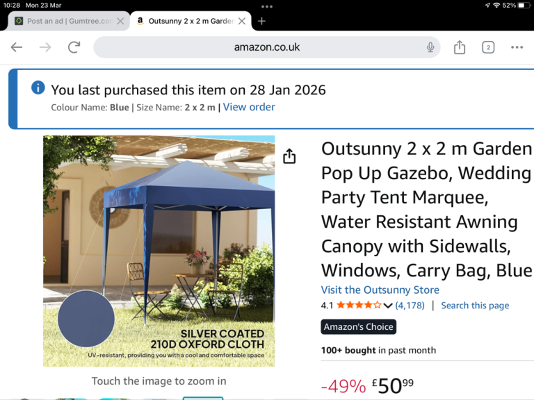 Gazebo 2m x 2m almost new